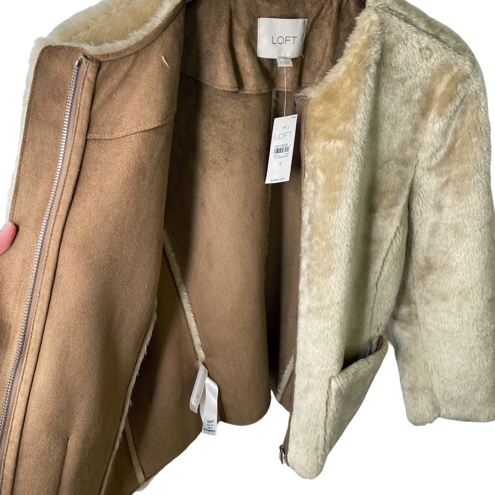 NWT LOFT Faux Fur Suede Jacket Coat Size Small - Picture 7 of 13
